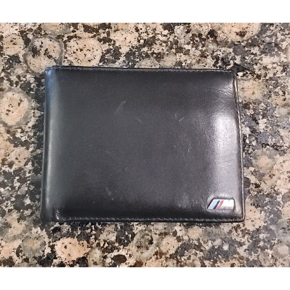 BMW M Logo Motorsport Premium Black Red Leather Wallet - Picture 1 of 4